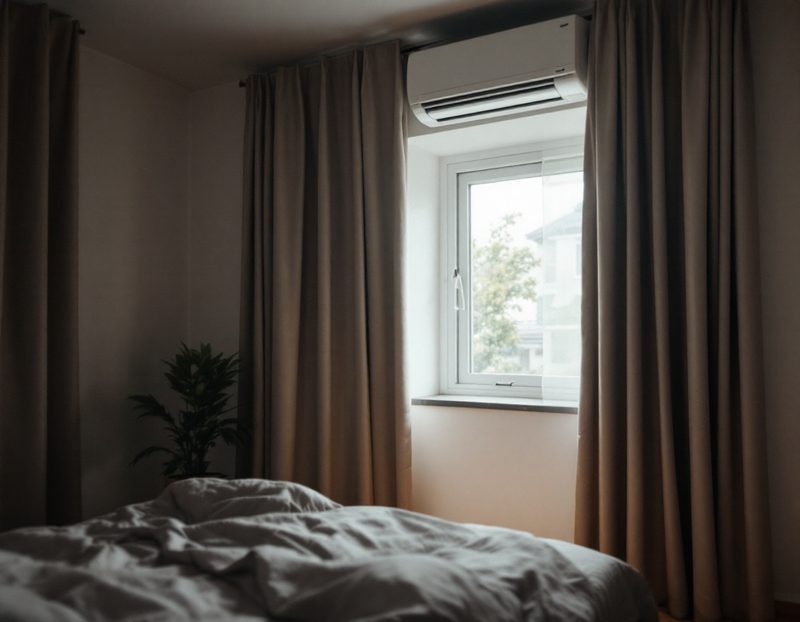 Climatisation murale dans une chambre au calme, fenêtre fermée